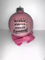 GroenRijk Kerstbal glas 8 cm tekst 'Wij vieren altijd Carnaval' | Rood - Wit - Geel - Roze