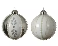 Decoris Kerstbal glas d8cm kraal zilver ass2