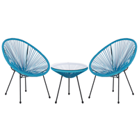 Beliani - Lustiges Balkonset 2 Stühle mit 1 Tisch Spaghetti-Optik Rattan blau Acapulco ii - Blau