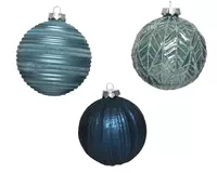 Decoris Kerstbal glas d10cm blauw ass3