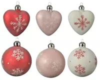 Decoris Kerstbal glas d8cm vlok wit/rood/roze a6