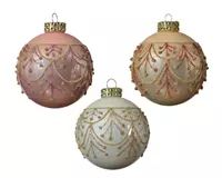 Decoris Kerstbal glas d8cm parel/roze/wit ass3