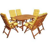 Gartentraum.de SchÃ¶ne 6er Sitzgarnitur aus Holz mit Stuhlauflagen und Ausziehtisch - Acerosae 6-Sitzer Auflagen / Gelb