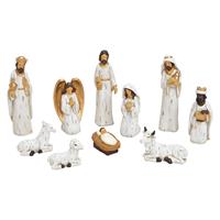 Bellatio Set van 10x stuks kerststal beelden/kerstbeelden wit met goud 5-21 cm -