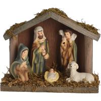 Bellatio Kleine/mini kerststal met kerstbeeldjes 14 cm -