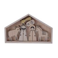 Bellatio Triplex 2D kerststallen van hout met 6 kerststal figuren 32 cm -