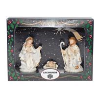 Bellatio 3 Stuks luxe kerststallen beelden/kerstbeelden in doos van 21 cm -