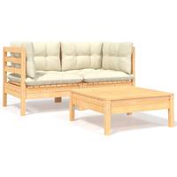 vidaXL 3-tlg. Garten-Lounge-Set mit Creme Kissen Massivholz Kiefer 