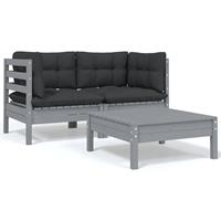 vidaXL 3-tlg. Garten-Lounge-Set mit Kissen Grau Kiefer Massivholz 