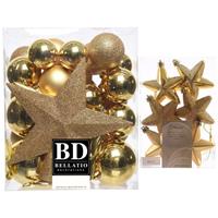 Decoris Kerstversiering kunststof kerstballen met piek goud 5-6-8 cm pakket van 39x stuks -