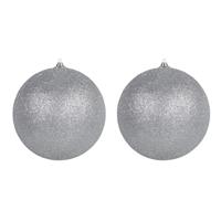 Bellatio 4x Zilveren grote kerstballen met glitter kunststof 18 cm -