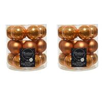 Decoris 54x stuks kleine glazen kerstballen cognac bruin (amber) 4 cm mat/glans -