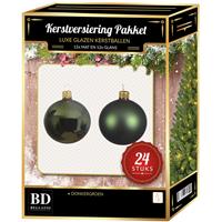 Bellatio 24 Stuks mix glazen Kerstballen pakket donkergroen 6 en 8 cm -