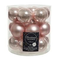 Decoris 18x stuks kleine glazen kerstballen lichtroze (blush) 4 cm mat/glans -