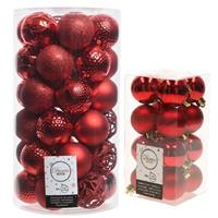 Decoris Kerstversiering kunststof kerstballen rood 4-6 cm pakket van 53x stuks -