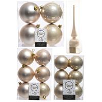 Decoris Kerstversiering kunststof kerstballen met piek parel/champagne 6-8-10 cm pakket van 45x stuks -