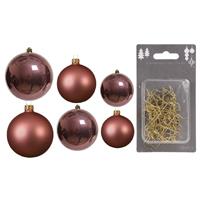 Decoris Groot pakket glazen kerstballen 50x oud roze glans/mat 4-6-8 cm incl haakjes -