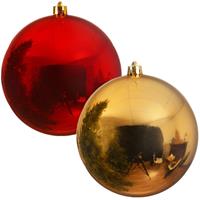 Decoris Kerstversieringen set van 6x grote kunststof kerstballen rood en goud 14 cm glans -