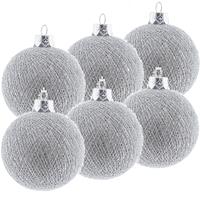 6x Zilveren Cotton Balls kerstballen 6,5 cm kerstboomversiering -