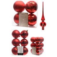 Decoris Kerstversiering kunststof kerstballen met piek rood 6-8-10 cm pakket van 37x stuks -