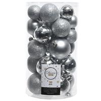 Decoris 30x Zilveren kerstballen 4 - 5 - 6 cm kunststof mat/glans/glitte -