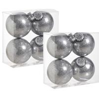 Cosy & Trendy 8x stuks kunststof kerstballen met glitter afwerking zilver 8 cm -