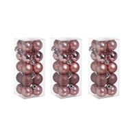Cosy & Trendy 60x stuks kleine kerstballen 3 cm roze kunststof mat/glans/glitter -
