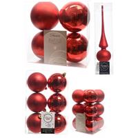 Decoris Kerstversiering kunststof kerstballen met piek rood 6-8-10 cm pakket van 45x stuks -