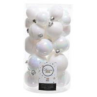 Decoris 30x Parelmoer witte kerstballen 4 - 5 - 6 cm kunststof -
