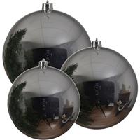 Decoris 3x Grote zilveren kerstballen van 14/20/25 cm glans van kunststof -