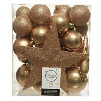 Decoris 33x Camel bruine kerstballen met ster piek 5-6-8 cm kunststof mix -
