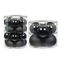 Bellatio 42x stuks glazen kerstballen zwart 6 en 10 cm glans en mat -