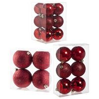 Cosy & Trendy Kerstversiering set kerstballen rood 6 - 8 - 10 cm - pakket van 62x stuks -