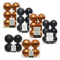Decoris Kerstversiering kunststof kerstballen mix zwart/cognac 6-8-10 cm pakket van 44x stuks -