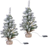Bellatio 2x stuks kunstbomen/kunst kerstbomen met sneeuw en licht 90 cm -