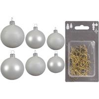 Decoris Groot pakket glazen kerstballen 50x winter wit glans/mat 4-6-8 cm incl haakjes -