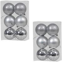 Bellatio 36x Zilveren kunststof kerstballen 8 cm glans/mat/glitter -
