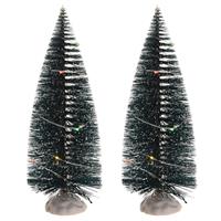 Bellatio Kerstdorp onderdelen 6x kerstbomen met gekleurde Led verlichting 15 cm -