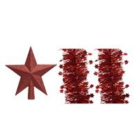 Decoris Set van een kerst ster piek en 2x stuks kerstslingers rood 270 x 10 cm -
