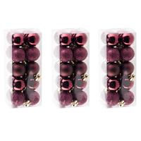 Cosy & Trendy 60x stuks kleine kunststof kerstballen aubergine roze 3 cm mat/glans/glitter -