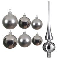 Decoris Groot pakket glazen kerstballen 50x zilver glans/mat 4-6-8 cm met piek glans -