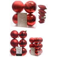 Decoris Kerstversiering kunststof kerstballen rood 6-8-10 cm pakket van 50x stuks -
