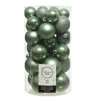 Decoris 90x Salie groene kerstballen 4 - 5 - 6 cm kunststof mat/glans/glitter -