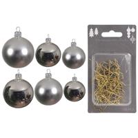 Decoris Groot pakket glazen kerstballen 50x zilver glans/mat 4-6-8 cm incl haakjes -