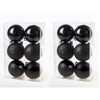 Cosy & Trendy 36x Zwarte kerstballen 8 cm kunststof mat/glans/glitter -