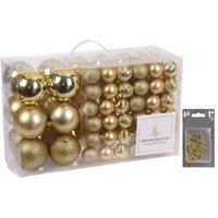 Bellatio 94-Delige kerstboomversiering kunststof kerstballen set goud incl. 100x ophanghaakjes -