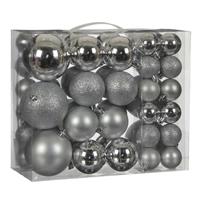 House of Seasons 92x stuks kunststof kerstballen zilver 4, 6 en 8 cm -