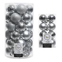 Decoris Kerstversiering kunststof kerstballen zilver 4-6 cm pakket van 53x stuks -