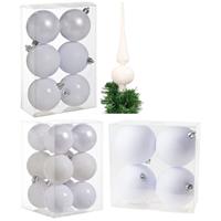 Cosy & Trendy Kerstversiering set kerstballen met piek wit 6 - 8 - 10 cm - pakket van 63x stuks -