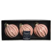 Decoris 6x stuks luxe glazen kerstballen brass roze met glitter 8 cm -